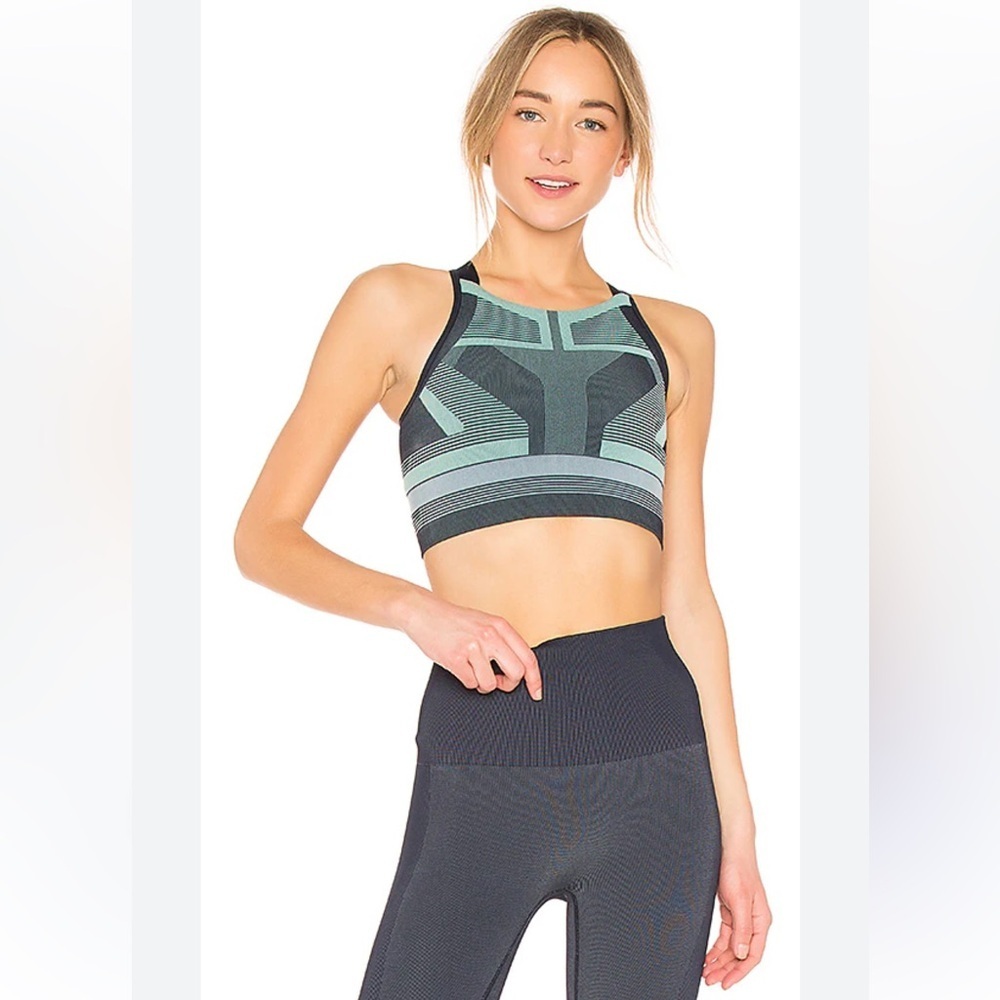 NWOT LNDR Spectrum Bra Aqua Revolve Sports Bra Medium Large Teal Navy High Neck